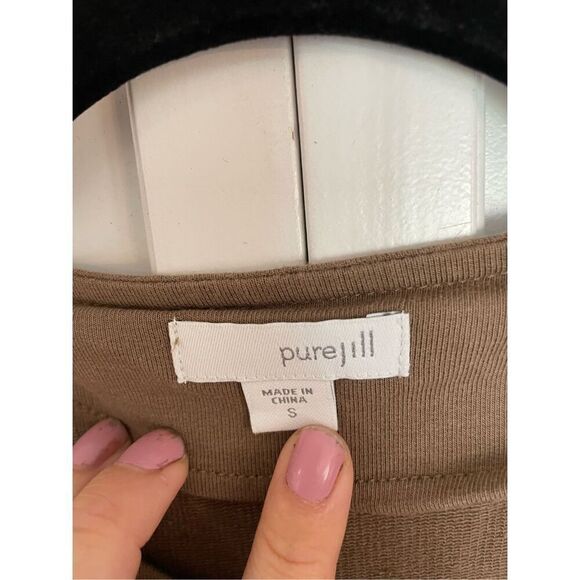 Pure Jill tan assymetrical side zip sweater - Picture 3 of 11